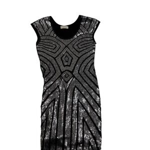 NESLAY Designs Black Sequined Art Deco Style Sheath Dress Cocktail Party Evening